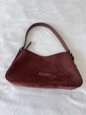 Guess  Alicia Chocolate Brown Shoulder Bag with Silver Logo